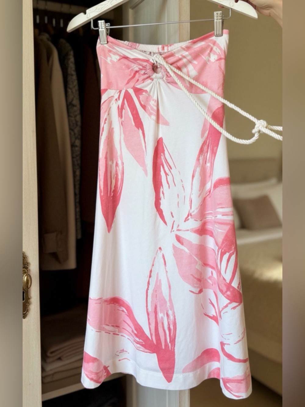 NWOT American Eagle Outfitters White and Coral Smocked Dress